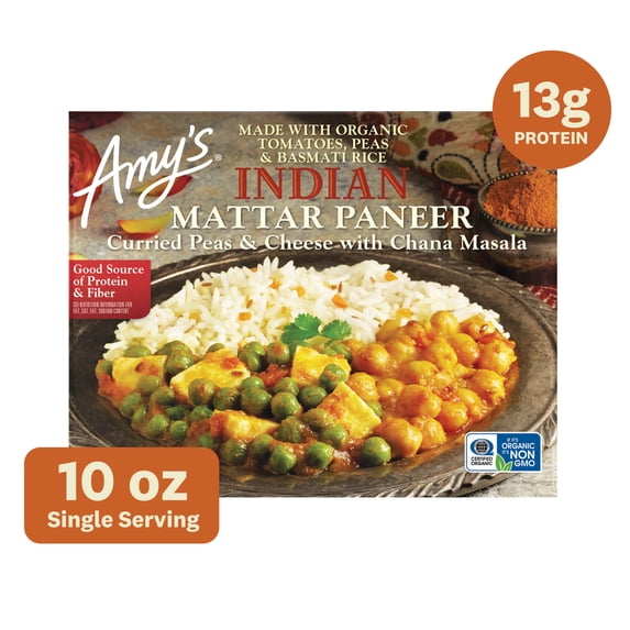 Amy's Frozen Meals, Indian Mattar Paneer Microwave Meal, 10 oz