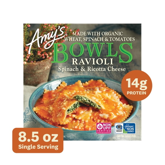 Amy's Frozen Meals, Spinach Ravioli Bowl, Microwave Meals, 8.5 oz