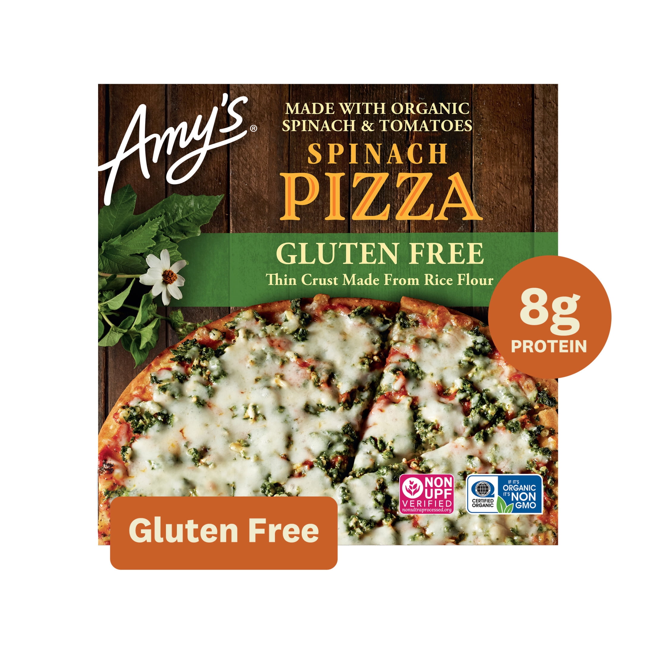 Amy's Gluten Free Spinach Veggie Crust Pizza, Frozen Pizza, 12 Oz