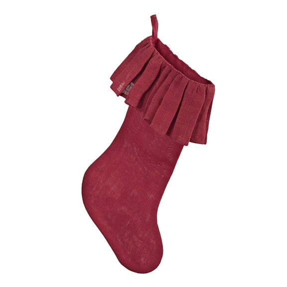 Amy's HomeGoods Holiday Décor Ruffle Trim Jute Burlap Xmas Tree Skirt (Red, 13"x19" Stocking)