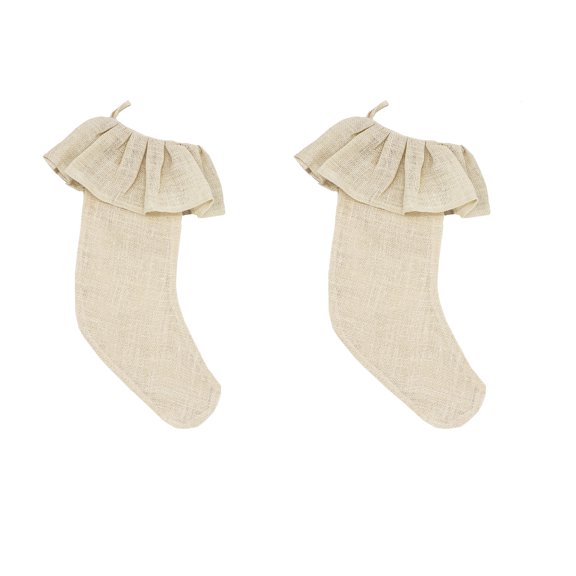 Amy's HomeGoods Holiday Dcor Ruffle Trim Jute Burlap Xmas Tree Skirt, 53-inch Round (Ivory, 13"x19" Stocking - 2 Pack)