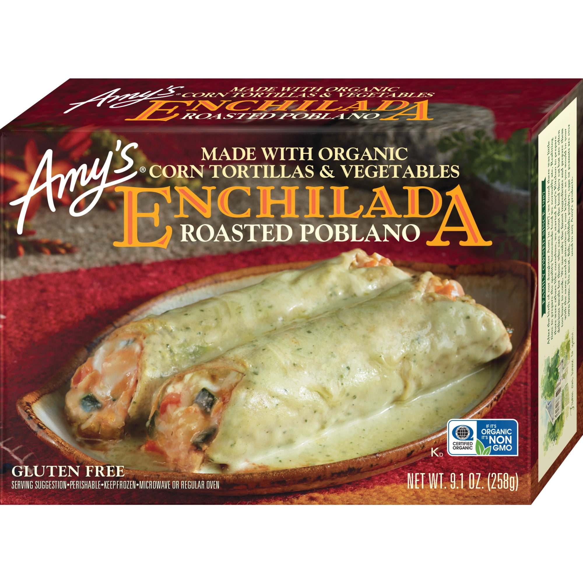Amy's Kitchen Frozen Meal, Roasted Poblano Enchilada, Gluten Free