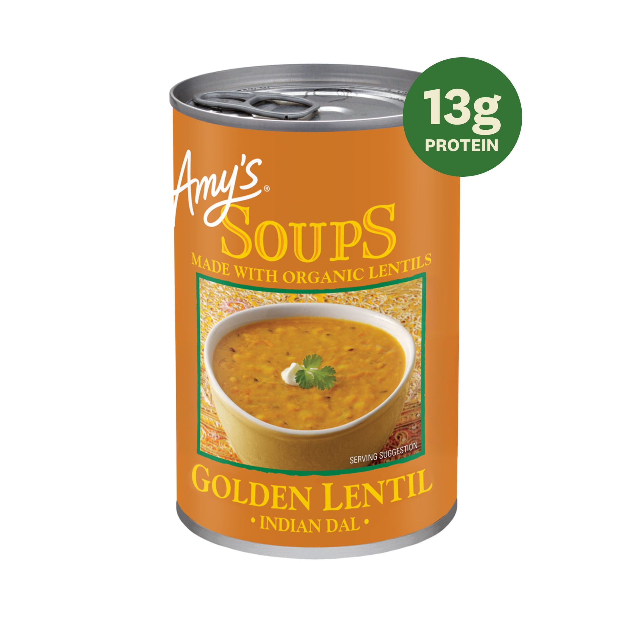 Amy’s Soup, Plant-Based Golden Lentil Soup, Gluten Free, Made With Organic Red Lentils and Vegetables, Canned Soup, 14.4 Oz