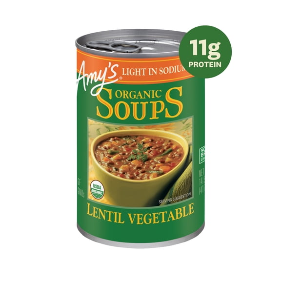 Amy's Light in Sodium Organic Lentil Vegetable Soup, Gluten Free & Vegan, 14.5 oz