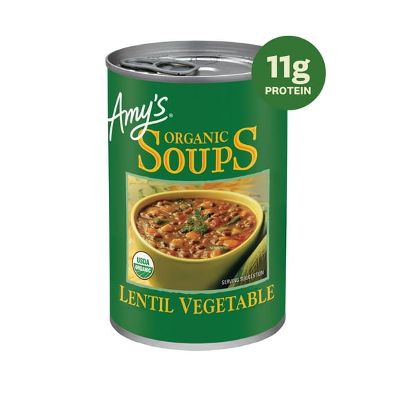 Amy’s Soup, Plant-Based Organic Lentil Vegetable Soup, Gluten Free, Made With Organic Lentils and Vegetables, Canned Organic Soup, 14.5 Oz