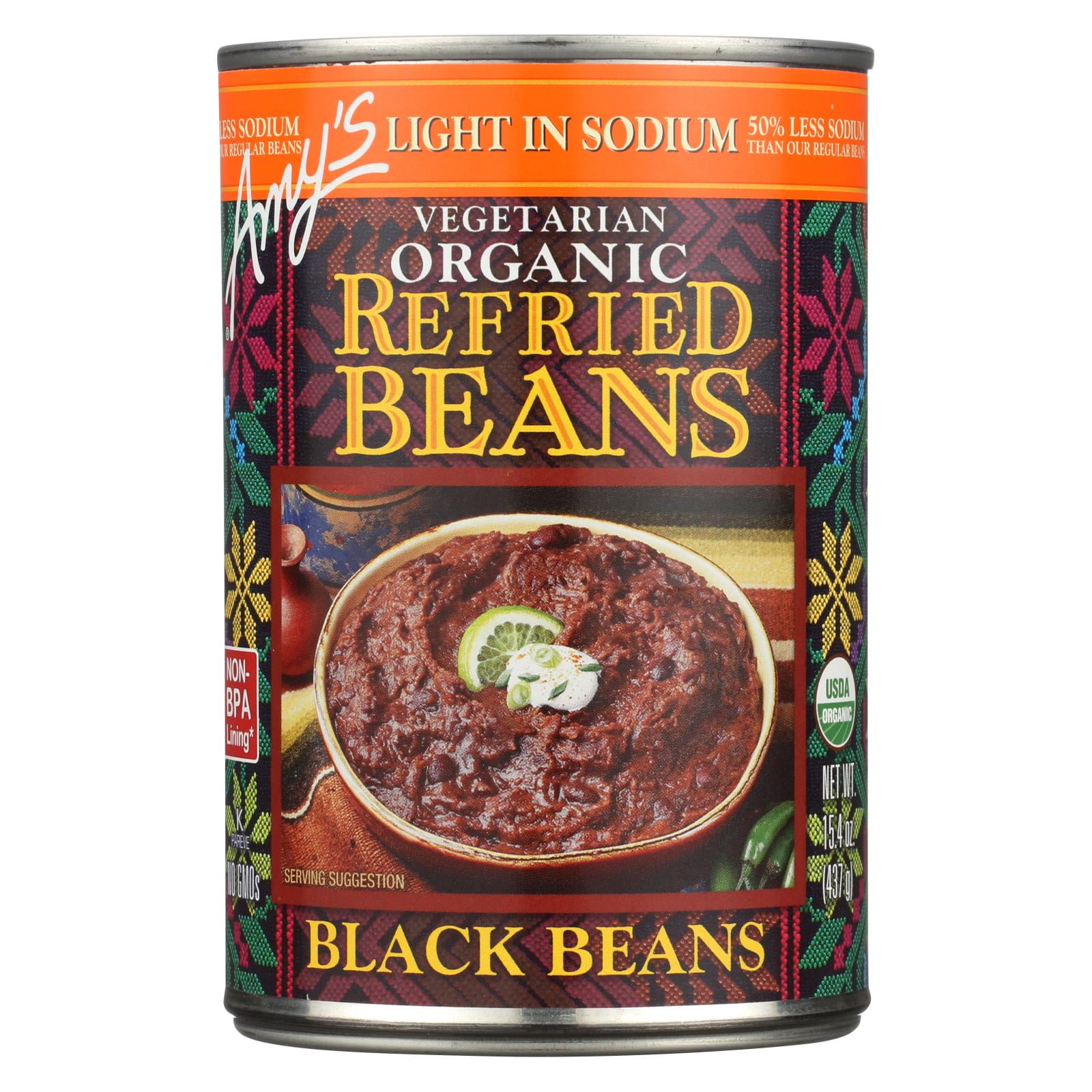 Amy's Organic Reduced Sodium Black Bean Refried Beans, 12 Pack - 15.4 Oz. Each