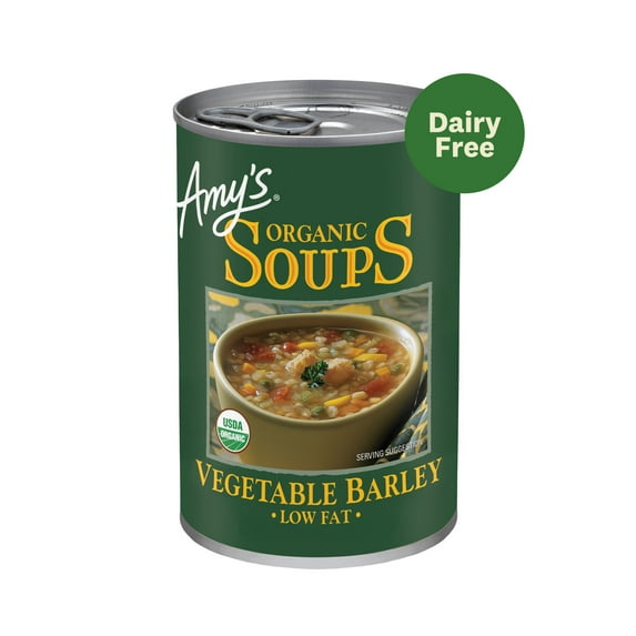 Amy's Organic Soups, Plant-Based Organic Vegetable Barley Soup, Low Fat, Non GMO, Dairy Free, Made With Organic Barley and Vegetables, Canned Soup Meal, 14.1 Oz