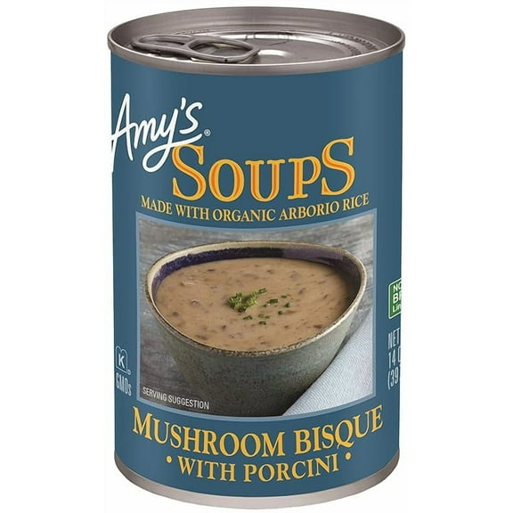 Amy's Soup, Mushroom Bisque With Porcini, Gluten Free, Made with Organic Vegetables and Cream, Vegetarian Canned Soup, 14 Oz