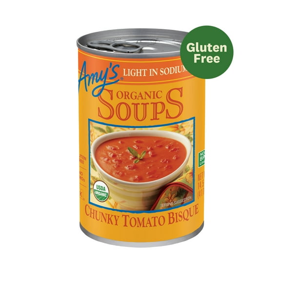 Amys Soup, Organic Light in Sodium Chunky Tomato Bisque, Made With Organic Tomatoes, Canned Soup, 14.5 Oz