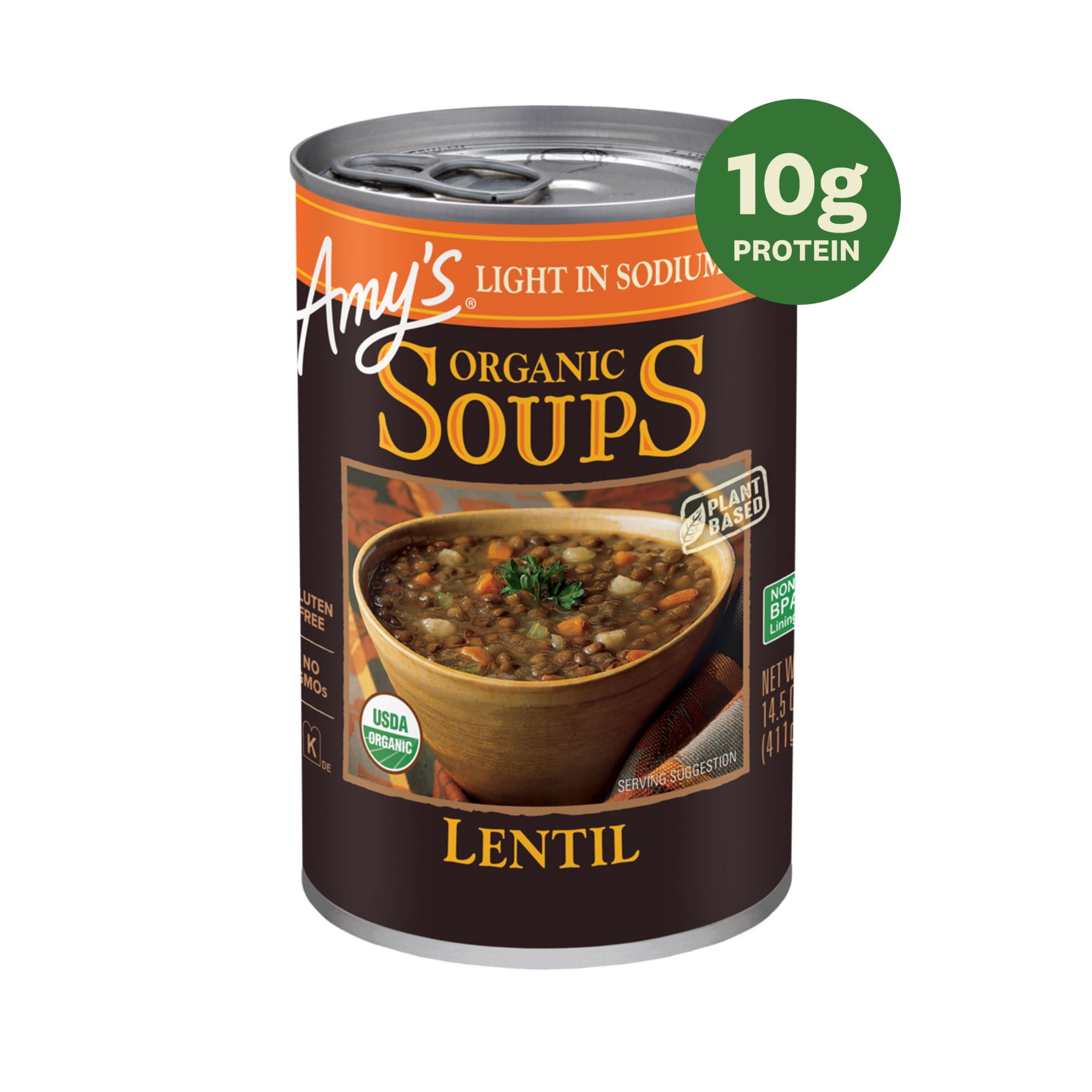Amys Soup, Organic Light in Sodium Lentil Soup, Made With Organic Lentils, Canned Soup, 14.5 Oz