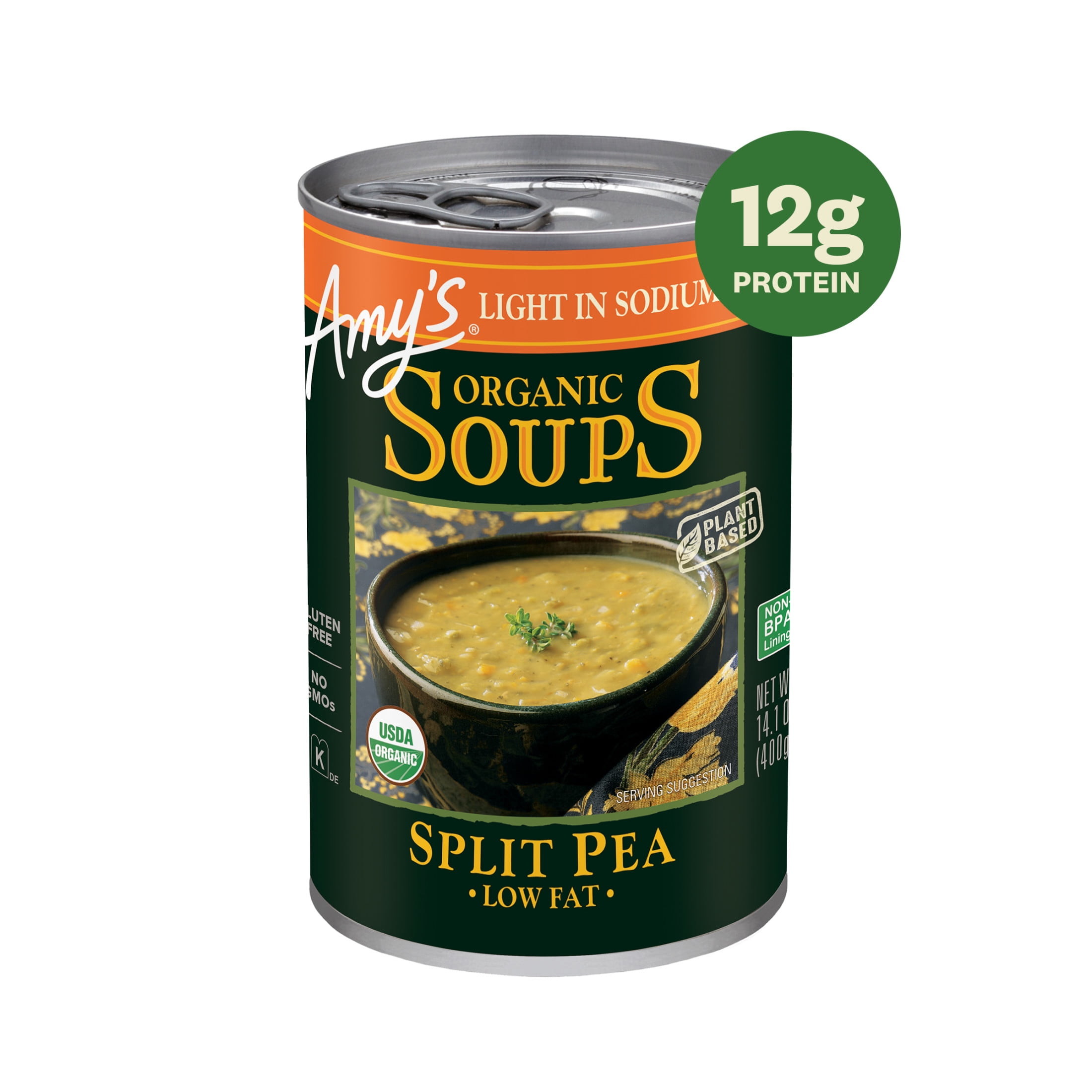Amys Soup, Organic Light in Sodium Split Pea Soup, Made With Organic Vegetables, Canned Soup, 14.1 Oz
