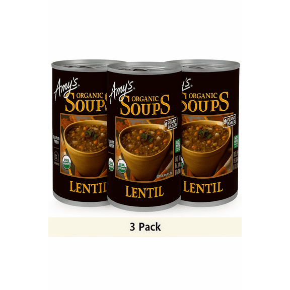 Amys Soup, Plant-Based Organic Lentil Soup, Gluten Free, Made With Organic Green Lentils and Vegetables, Canned Soup, 14.5 Oz, Pack Of 3
