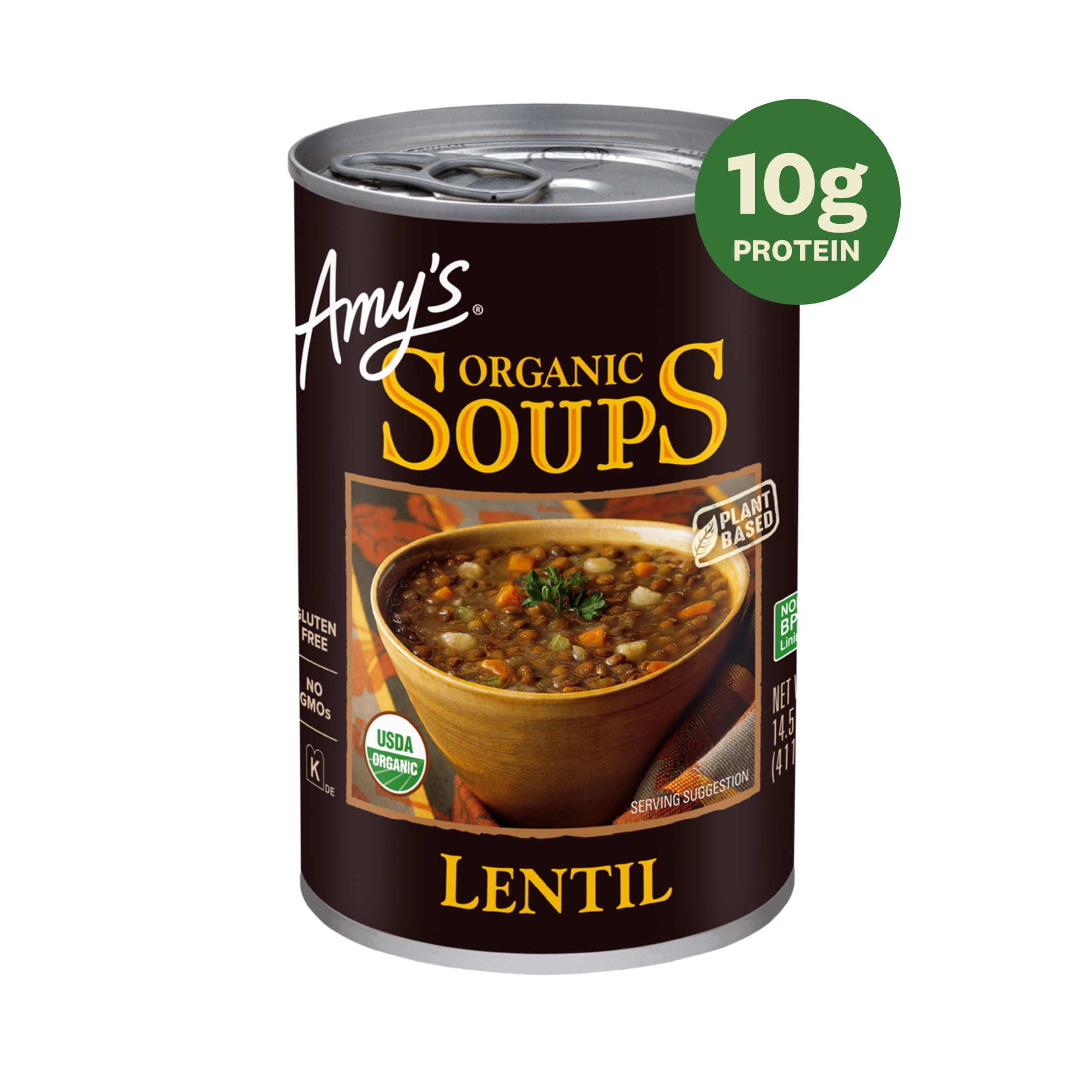 Amys Soup, Plant-Based Organic Lentil Soup, Gluten Free, Made With Organic Green Lentils and Vegetables, Canned Soup, 14.5 Oz