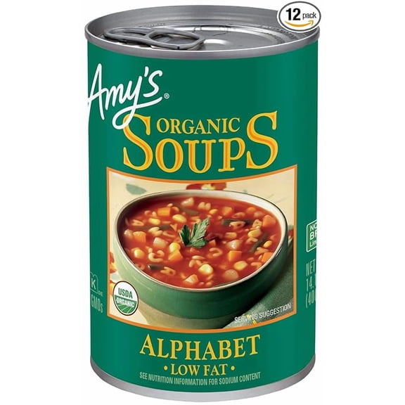 Amys Soup, Vegan Alphabet Soup, Low Fat, Made With Organic Potatoes, Carrots and Green Beans, Canned Soup, 14.1 Oz ( Pack of 2 )