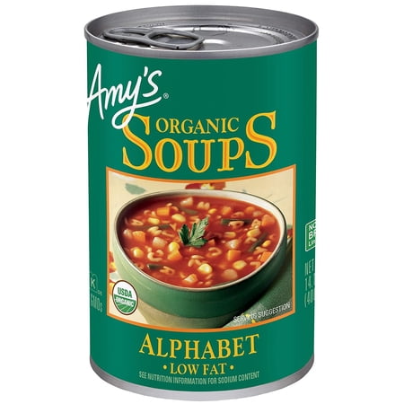 Amy’s Soup, Vegan Alphabet Soup, Low Fat, Made With Organic Potatoes, Carrots and Green Beans, Canned Soup, 14.1 Oz