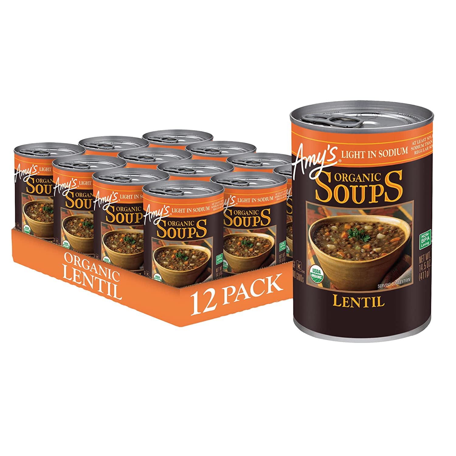 Amy’s Soup, Vegan Lentil Soup, Light in Sodium, Gluten Free, Made With