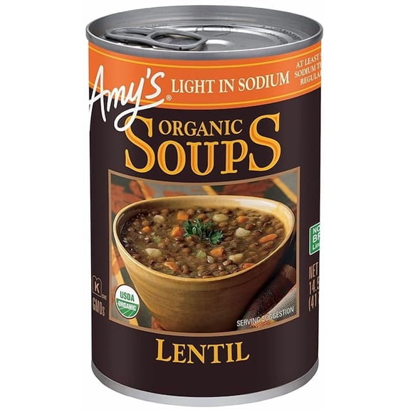 Amys Soup, Vegan Lentil Soup, Light in Sodium, Gluten Free, Made With Organic Green Lentils and Vegetables, Canned Soup, 14.5 Oz ( Pack of 2 )
