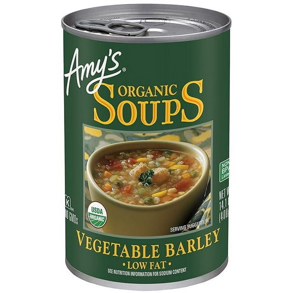 Amys Soup, Vegan Vegetable Barley Soup, Low Fat, Made With Organic Tomatoes, Carrots and Celery, Canned Soup, 14.1 Oz