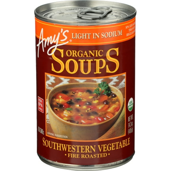 Amy's Soup Vegetable Southwestern Less Salt Organic 14.3 oz (Pack of 12)