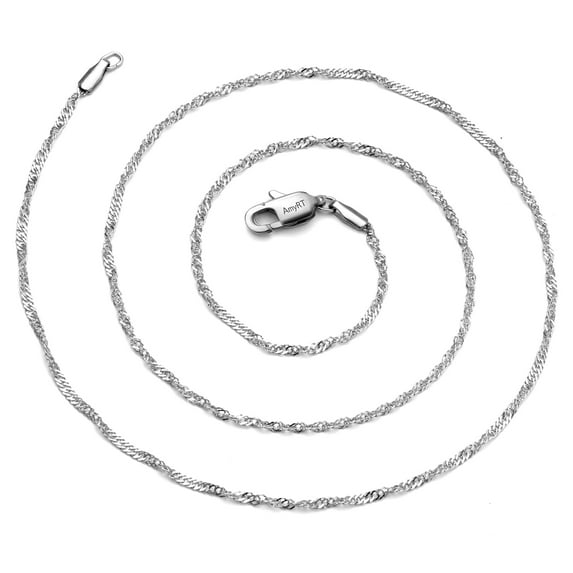 AmyRT Jewelry 2mm Titanium Steel Silver Singapore Chain Necklaces for Women 16 in