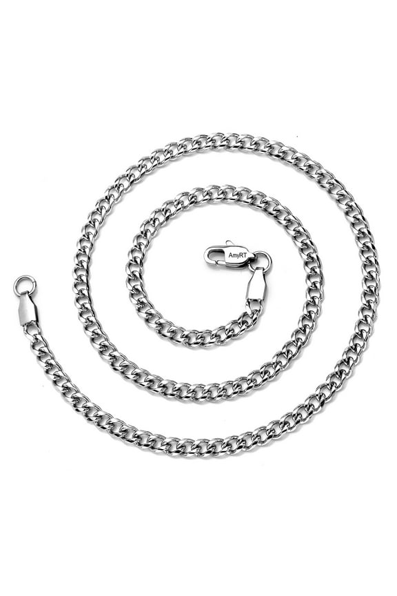 Jewelry 4mm Silver Stainless Steel Link Curb Chain Necklace for Men Women 16 in