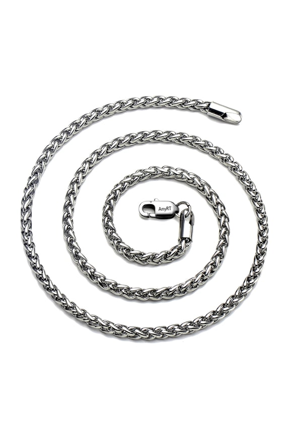 Jewelry 4mm Titanium Steel Wheat Silver Chain Necklaces for Men & Women 22 in
