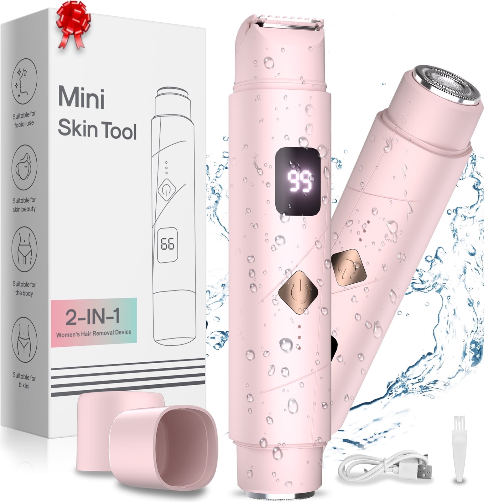 Amybaby Women's 2-in-1 Electric Bikini & Body Trimmer - Painless Electric Razor Pubic Body Hair Trimmer, IPX8 Waterproof, 120 Min Runtime, Cordless USB-C