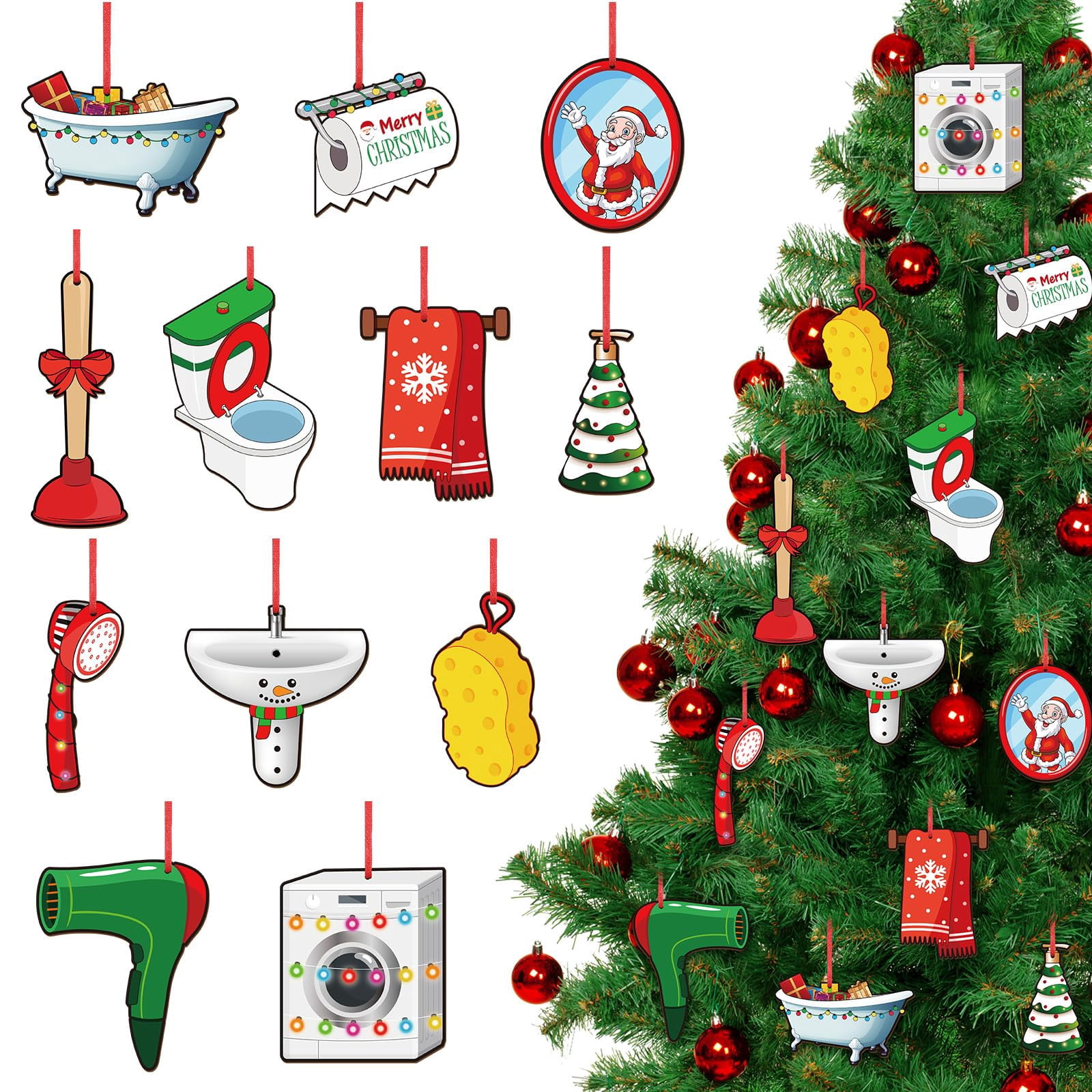 Amyhill 12 Pcs Christmas OIF8 Ornaments Wooden Toilet Ornaments ...