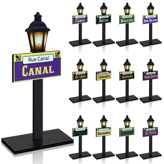 Amyhill 12 Pcs Mardi Gras Decorations New Orleans Street Signs Centerpiece Wooden Desktop Lamp Post Street Party Supplies Mardi Gras Table Decor for Birthday Party favors Y101