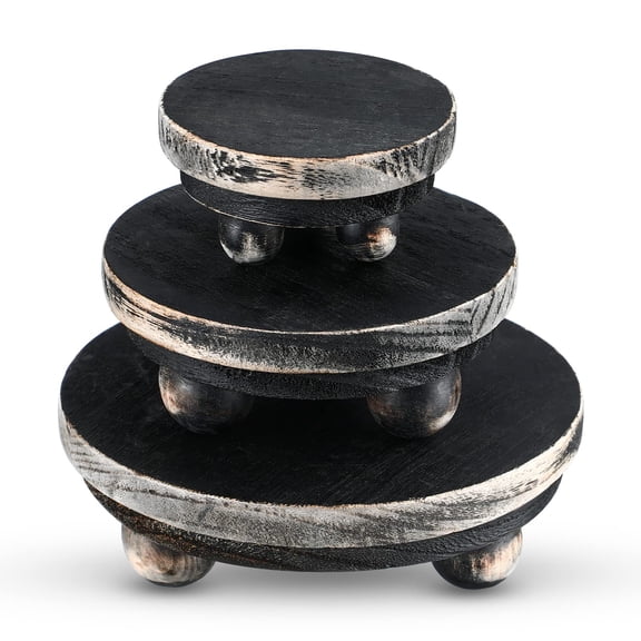 Amyhill 3 Pcs 5/4/3 Inch Wooden Risers for Display Wood Pedestal Stand Mini Tray Stand Round Wooden Pedestal Holder Rustic Buffet Cake Riser for Decor Tiered Tray Decor Home Kitchen(Brown)