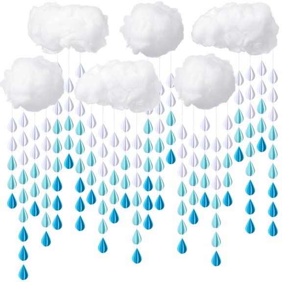 Amyhill 30 Pcs Artificial Cloud Raindrop Props 6 Pcs 3D Fake Clouds 24 Raindrop Garlands Room DIY Decorative Hanging Ornament Blue Hanging Rain Drops Decor for Baby Shower Birthday Wedding Party A101
