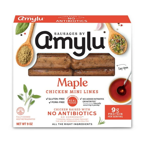 Amylu Foods Maple Breakfast Chicken Mini Link Sausages, 9oz, Refrigerated