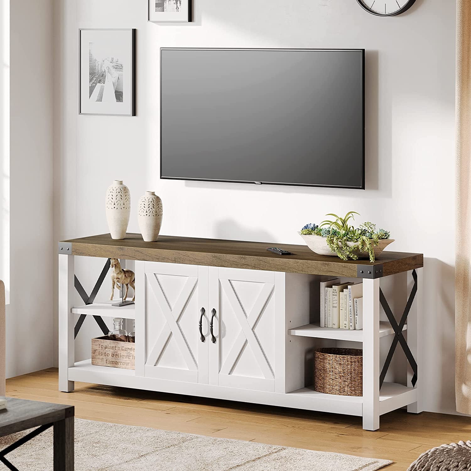 Amyove 59 Inch White TV Stand for TV up to 50 60 65 Inches