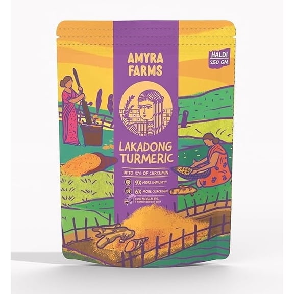 Amyra Farms Lakadong Turmeric Powder, High Curcumin Content, Organic Haldi, 250g