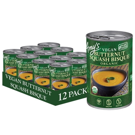 Amys Soup, Vegan Butternut Squash Soup, Gluten Free Bisque Made With Organic Coconut Milk and Spices, Canned Soup, 14.1 Oz (12 Pack)