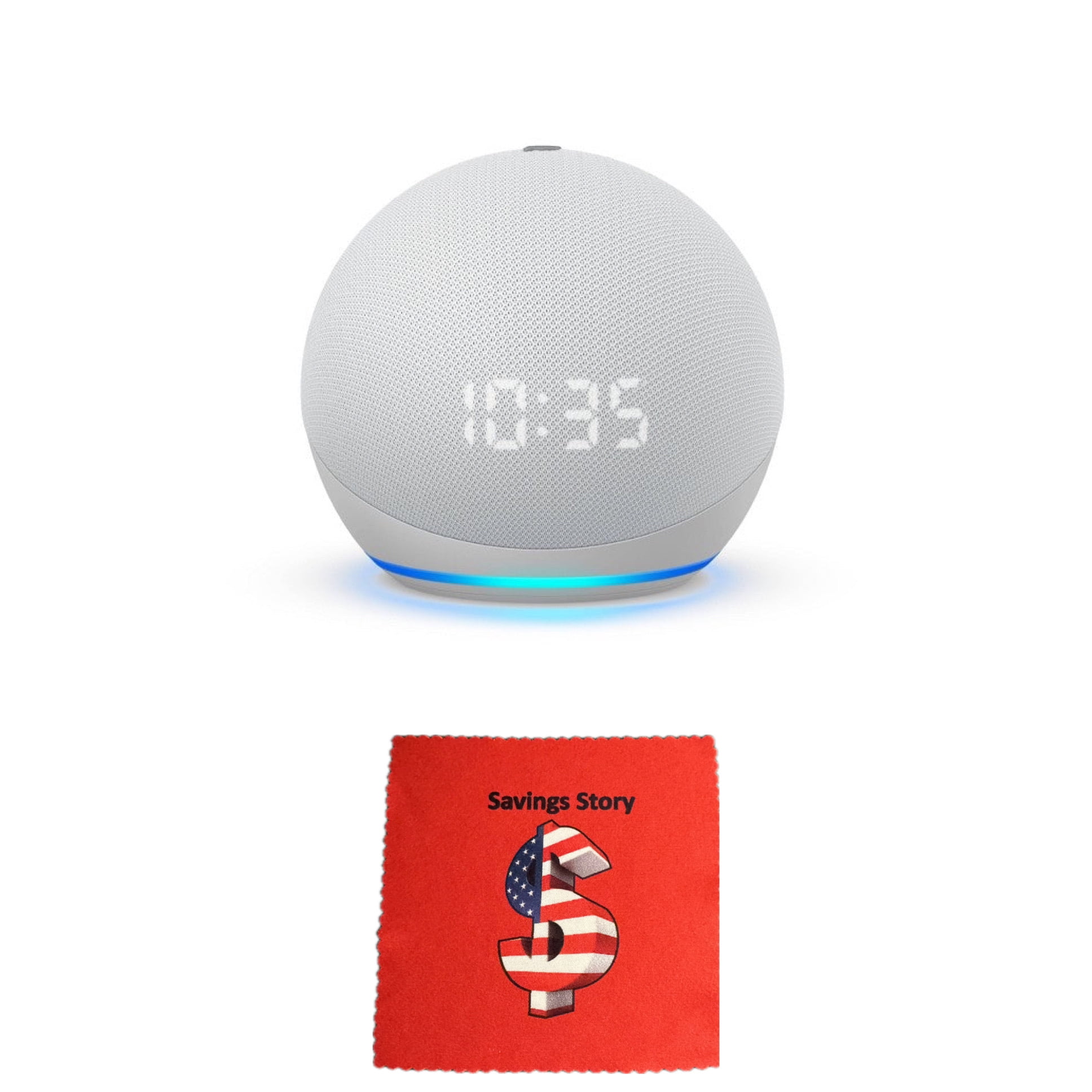 Amz Echo Dot with Clock 5th Gen 2022 Smart Speaker Alexa White Free Cleaning Cloth