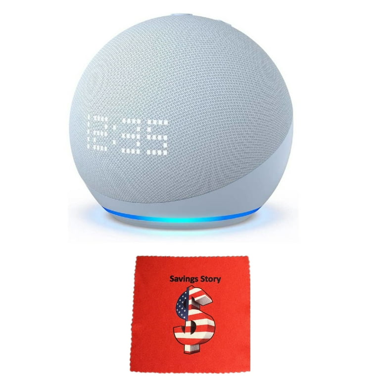 Amz_Echo Dot with Clock (5th Gen, 2022) Smart Speaker, Clock, Alexa, Free  Savings Story Cleaning Cloth, Cloud Blue, 2 lb 
