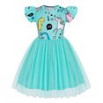 thumbnail image 1 of AmzBarley Girls Dinosaur Unicorn Flutter Sleeve Tulle Dress, Cartoon Print Casual Summer Princess Tutu Dress for Little Girls 2-3T, 1 of 7