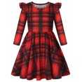 thumbnail image 1 of AmzBarley Girls Fall Winter Long Sleeve Ruffle Dress, Red Buffalo Plaid Swing Casual Dress for Toddler & Little Girls 3-4T, 1 of 7