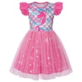 thumbnail image 1 of AmzBarley Girls Glitter Mermaid Silhouette Flutter Sleeve Tulle Dress, Scale Print Casual Princess Tutu Dress for Little Girls 2-3T, 1 of 7