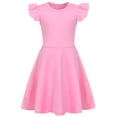 thumbnail image 1 of AmzBarley Girls Ruffle Shoulder Twirl Dress, Soft A‑Line Casual Dress for Toddler Little Girls 4T, Pink, 1 of 7