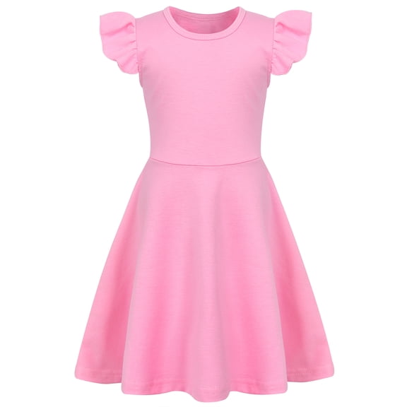 AmzBarley Girls Ruffle Shoulder Twirl Dress, Soft A‑Line Casual Dress for Toddler Little Girls 4T, Pink