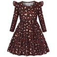 thumbnail image 1 of AmzBarley Kids Ruffle Shoulder Twirl Dress, Girls Long Sleeve Brown Leopard Print A‑Line Casual Dress 9-10 Years, 1 of 7
