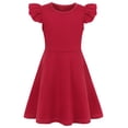 thumbnail image 1 of AmzBarley Kids Solid‑Color Twirl Dress, Cute Flutter Ruffle‑Shoulder A‑Line Casual Party Dress for Girls 9-10T, 1 of 7
