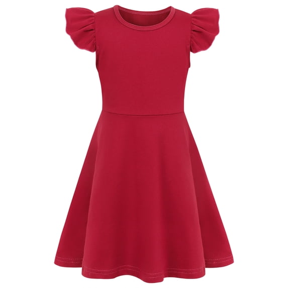 AmzBarley Kids Solid‑Color Twirl Dress, Cute Flutter Ruffle‑Shoulder A‑Line Casual Party Dress for Girls 9-10T