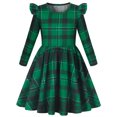 thumbnail image 1 of AmzBarley Little Girls Ruffle Long Sleeve Dress, Green Black Buffalo Plaid Swing Casual Party Dress for Kids 7-8 Years, 1 of 7