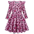 thumbnail image 1 of AmzBarley Little Girls Ruffle Long‑Sleeve Dress, Pink Leopard Print Swing Casual Party Dress for Kids 6-7 Years, 1 of 7