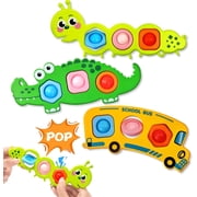 AmzDoer Fidget Popper Sensory Toys, 3PC Caterpillar/Bus/Crocodile Pop it Fidget Toys Airplane Travel Toys for Toddlers 1-3 Year Girls Boys