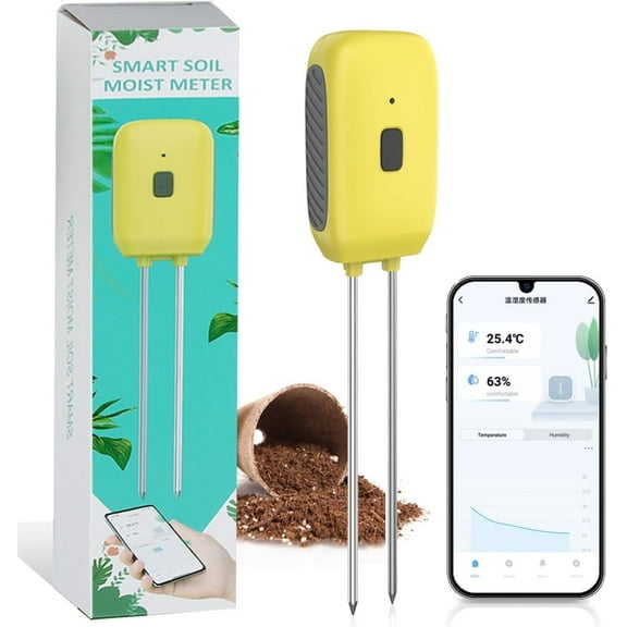 AmzDoer Garden Soil Moisture & Temperature Meter, Bluetooth Tuya Soil Tester Temp Moisture Meter Smart Plant Water Sensor, Soil Hygrometer Temperature for Garden, Farm, Lawn Care Moisture Meter