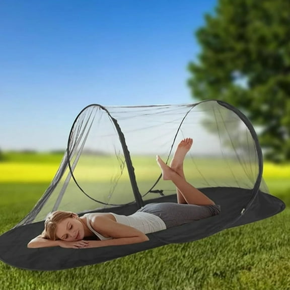 AmzDoer Large Mosquito Tent, Portable Foldable Mosquito Net with Bottom for Bed, Camping, Travel, Patio, Suitable for Outdoor Indoor (Black Bottom)